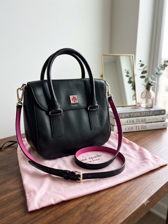 kate spade Handbags - Kate Spade Make it Mine Black Leather Satchel with Pink-Trim Strap